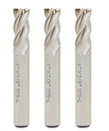 End mills: three 3/8-inch HSS end mills with 4 flutes for CNC milling