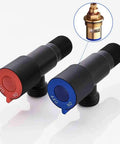 Angle Valve Toilet Copper Valve Kitchen Sink Tap Triangle Valve Hot And Cold Water Heater Fittings For Easy DIY Plumbing In Home Bath And Kitchen With Color Coded Blue Cold Red Hot Marks, red and blue