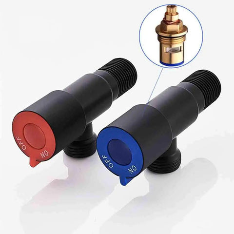 Angle Valve Toilet Copper Valve Kitchen Sink Tap Triangle Valve Hot And Cold Water Heater Fittings For Easy DIY Plumbing In Home Bath And Kitchen With Color Coded Blue Cold Red Hot Marks, red and blue