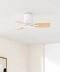 30 Inch Ceiling Fan With Lights Remote Control Quiet DC Motor Flush Mount For Bedroom And Kids Room White And Wood Grain Finish Dual Sided Blades Keeps It Cool In Small Rooms Perfect For Flat Ceilings