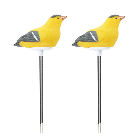 Two Probe Soil Moisture Meter With Watering Alarm Bird Plant Water Tester And Hygrometer Sensor Easy Peasy To Use Gardening Tool Kit For Indoor Or Outdoor Plants Yellow showing two yellow bird-shaped sensors.