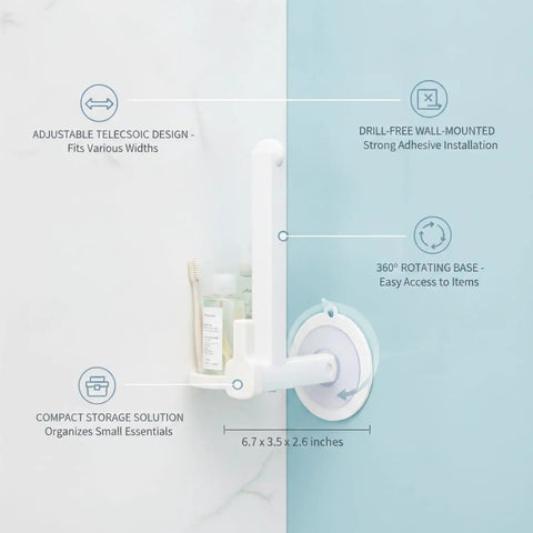 Wall Mounted Telescopic Shelf Bracket With Rotating Corner Base for bathroom, adjustable frame on tiled wall