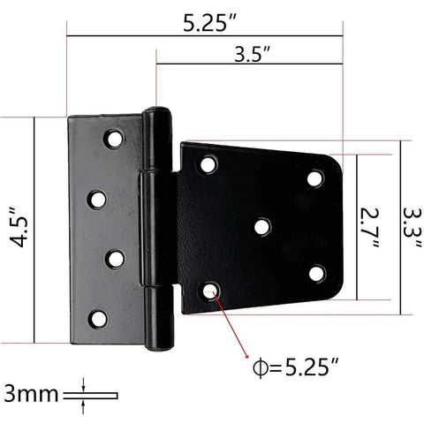 Diagram of 3.5 Inch Heavy Duty Gate Hinge Set For Fence And Door Applications Black Wrought Iron Rustproof Hinges With measurements