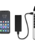Totally Portable M2 Nvme Ssd Enclosure With Usb Type C External Case connected to laptop and smartphone for 10 Gbps transfer.