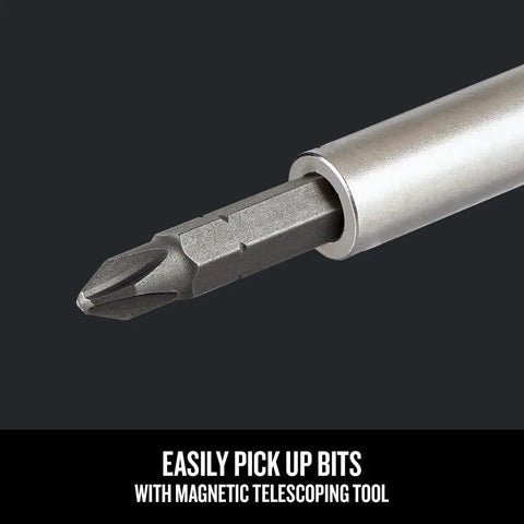 Close-up of a magnetic telescoping tool from the Ratcheting Multibit Screwdriver Set, 26-Piece With Quick Rotation Control And Added Grip Texture For Heavy Torque Tasks