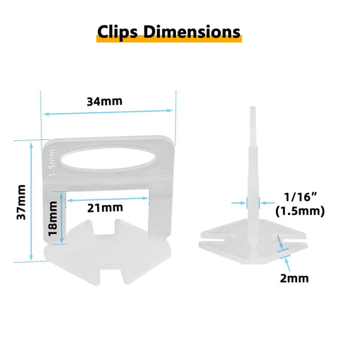 Tile Leveling System Kit With 400 Spacer Clips And 100 Reusable Wedges For Ceramic Tile And Stone Installation One Sixteenth Inch Leveler Tool Set dimensions diagram