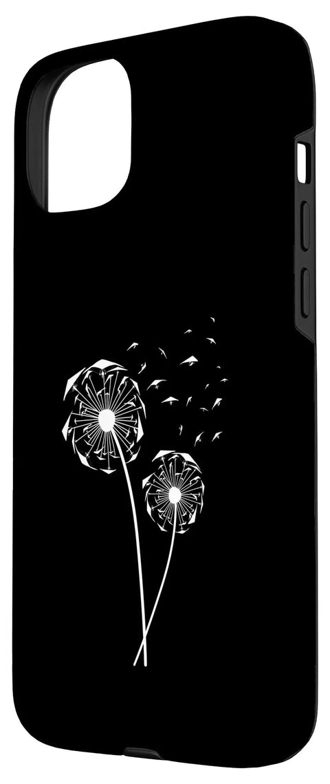 Lit Hang Glider Art Phone Case For iPhone 15 Plus with cool hang glide design and dandelion print, black polycarbonate shell.