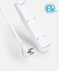 Back view of Wall Mounted Power Strip With Four Outlets, Surge Protector, Six Foot Extension Cord, 15A 125V 1875W, 300J, Reset Off Switch