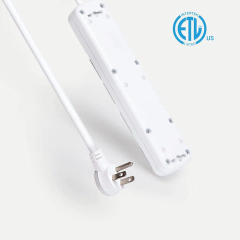 Back view of Wall Mounted Power Strip With Four Outlets, Surge Protector, Six Foot Extension Cord, 15A 125V 1875W, 300J, Reset Off Switch