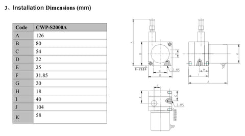 Installation dimensions diagram of 2000mm Draw Wire Encoder Workhorse With 24Vdc Power And 4-20mA Output