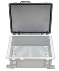 Rugged Outdoor Waterproof Electrical Junction Box With IP67 Weatherproof ABS Enclosure And Hinged Cover Built Tough For Outdoor Wiring Projects 8.6 By 6.7 By 4.3 Inches Durable Easy To Install Opened Lid View