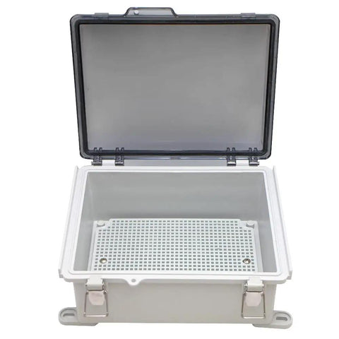 Rugged Outdoor Waterproof Electrical Junction Box With IP67 Weatherproof ABS Enclosure And Hinged Cover Built Tough For Outdoor Wiring Projects 8.6 By 6.7 By 4.3 Inches Durable Easy To Install Opened Lid View