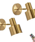 Modern Battery Powered Wall Sconces Set of 2 Wire-Free Brass Gold LED Wall Lights With Remote, Dimmable