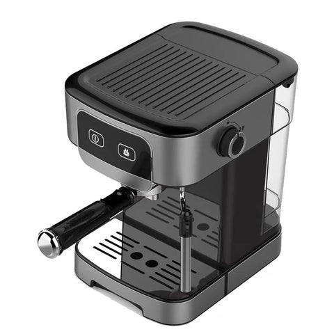 No Fuss Electric Coffee Machine With Built In Milk Frother Barista Grade Cappuccino Maker showing sleek design and removable water tank.