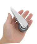 Two Pack Sliding Door Roller Wheels Heavy Duty Galvanized Nylon Casters With No Sweat Setup in hand, showing smooth gliding and sturdy design.
