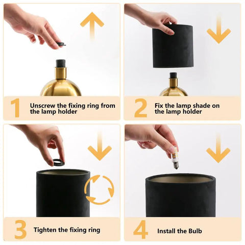 Assembly instructions for Small Bedside Lamp With Brass Base And Black Fabric Shade, Mini Table Lamp for easy setup.