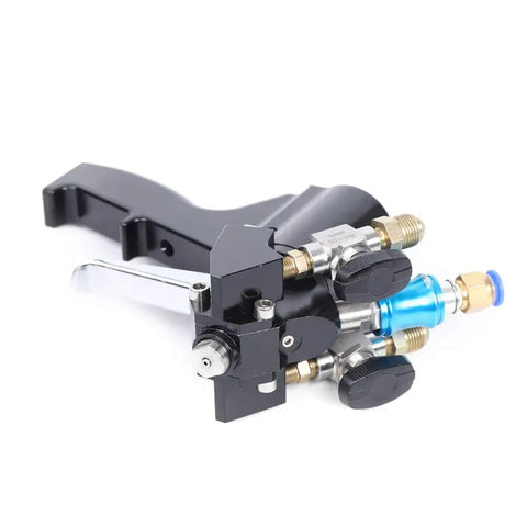 Heavy Duty PU Foam Spray Gun With Air Purge And Slick Self Cleaning Point Zero Zero Four Nozzle, side view showing metal components.