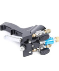 Heavy Duty P2 Pu Foam Spray Gun With No Sweat Self Cleaning Air Purge Valve and Multi Angle Omni Directional Tips for Polyurethane Polyurea Sealant Work close-up of the spray gun nozzle and controls.