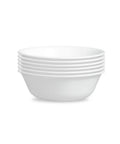 Straight Up Chip Resistant Round Soup Bowls Set Of Six Lightweight Glass Dinnerware In Crisp Winter White Finish Heavy Duty Stackables, stacked bowls.