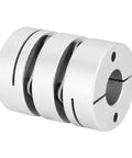 Aluminum alloy shaft coupling, two-piece clamp style, silver finish for motor drives