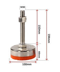 Hardcore Furniture Levelers 6 Pack Self Adjustable Feet Carbon Steel Core With Durable Non Slip Base, M30, 100mm base.