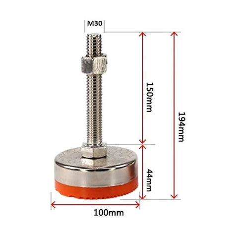 Hardcore Furniture Levelers 6 Pack Self Adjustable Feet Carbon Steel Core With Durable Non Slip Base, M30, 100mm base.