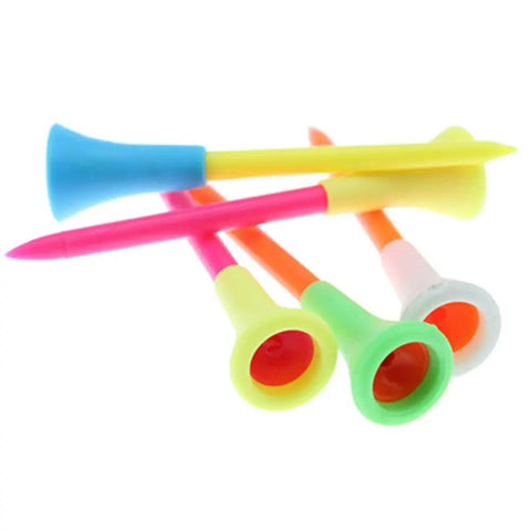 Rubber Cushioned Top Plastic Golf Tees Mixed Colors Pack Of Fifty, 3.25 Inch Tees shown in vibrant colors with rubber cushion
