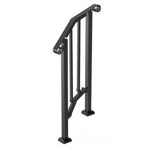 Heavy Carbon Steel Handrails For Outdoor Steps One Step Stair Rail Kit with black powder coat finish.
