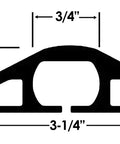Illustration of D-2 Rubber Duct Cord Cover 36 Inch Gray Floor Cable Protector dimensions, showing width 3-1/4 inches and height 3/4 inches.