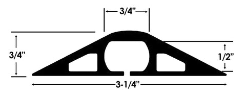 Illustration of D-2 Rubber Duct Cord Cover 36 Inch Gray Floor Cable Protector dimensions, showing width 3-1/4 inches and height 3/4 inches.