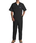 Lightweight Mens Short Sleeve Coveralls And Mechanic Work Jumpsuit Featuring Deep Cargo Pockets Woven From Breezy Summer Twill Cotton Blend For Tough Job Sites And The Daily Grind Low Key Comfy Shop Romper worn by man in black.