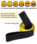 Lift sling straps, two-pack nylon, yellow webbing with black edging, 6.5 ft x 2 in, 13,000 lb capacity.