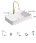 USZWBY Vessel Sinks Phnom Penh Small Size Above Counter Basin Round Square Wash Household Single Ceramic Bathroom Bowl Sink with gold trim.
