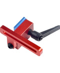 Premium Woodworking T-Slot Stop Limiter With High Accuracy Aluminum Alloy Construction To Nail Exact Chute Lengths And Crush Repeatable Cuts On Standard 30mm Tracks Every Single Time, red and blue design.