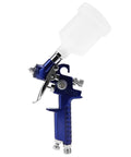 Pro Grade Mini Pneumatic Spray Gun With Swappable 0.8 And 1.0 Mm Tips For Car Repair Wall Refresh And Craft Builds Delivers A Sick Finish Every Single Time, lightweight blue gun with clear container.