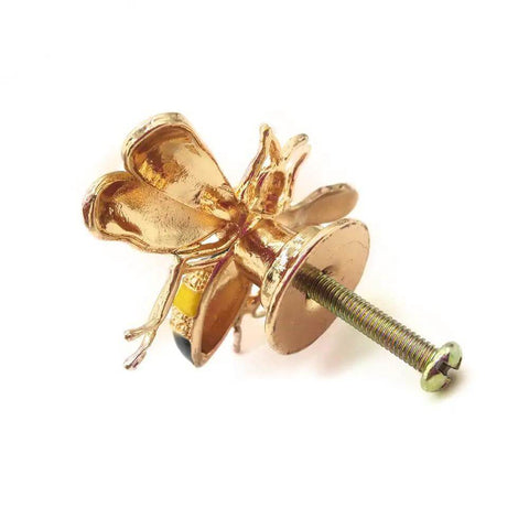 Sparkling Rhinestone Bee Cabinet Knob, 51mm gold zinc alloy pull for furniture, ideal for kitchen and bedroom use.