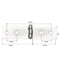 Front view of 74x20mm silver adjustable cabinet door hinge, right angle 4-hole iron alloy, part of Adjustable Cabinet Door Hinges Set.
