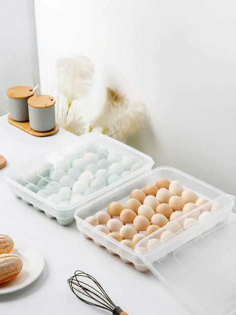 Double Pack Clear Egg Storage Trays For Fridge With 34 Egg Slots Each 68 Egg Capacity Stackable Deviled Egg Tray Organizer Refrigerator Countertop Storage Box Dispenser For Easy Egg Organization Space Saver