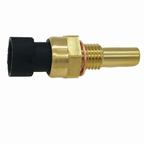 Side view of engine coolant temperature sensor with brass body, black connector and threaded end