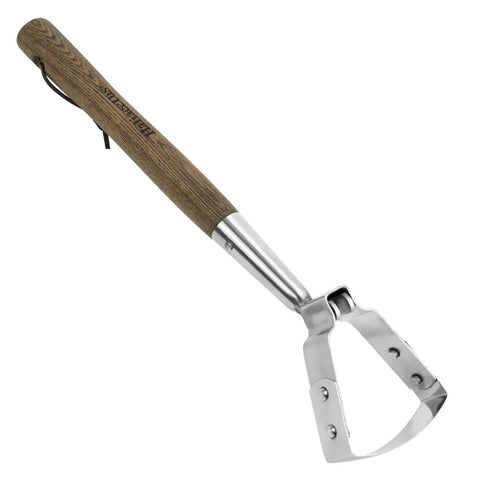 16.8 Inch Stirrup Hoe For Precise Raised Bed Weeding, Oscillating Push Pull Hula Hoe In Stainless Steel, compact wooden handle