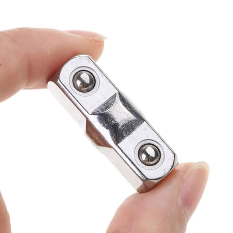 Close-up of URTERYSER 3/8-inch socket sleeve adapter with hex connector; chrome-plated metal for electric wrench extension rod