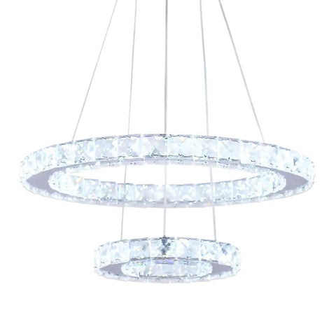 2 Ring Crystal LED Chandelier Pendant Light In Chrome, Dope Modern DIY Adjustable Multi Ring Ceiling Fixture, flush mount view.