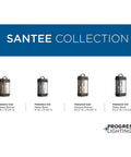 Santee collection featuring two light outdoor wall lanterns in black finish, varying heights, showcasing different styles.