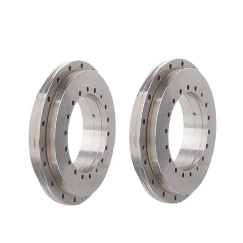 Rock Solid Yrt260P4 Turntable Bearing 260X385X55Mm showing two metal rings with holes for mounting in robotics.