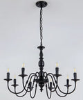 Metal 8 Light Candle Style French Country Chandelier Black Farmhouse Pendant Lighting For Kitchen Island, Dining Room, Bedroom, And Living Room, 30 Inch Diameter, Modern Rustic Vibe