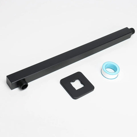 16 Inch Matte Black Stainless Steel Shower Arm Extension With Flange And Teflon Tape, Rust Resistant Sleek Bathroom Upgrade For Rainfall Heads