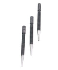 Three Piece Black High Carbon Steel Center Punch Drill Kit With 1.5mm 2mm 3mm Tips shown on white background