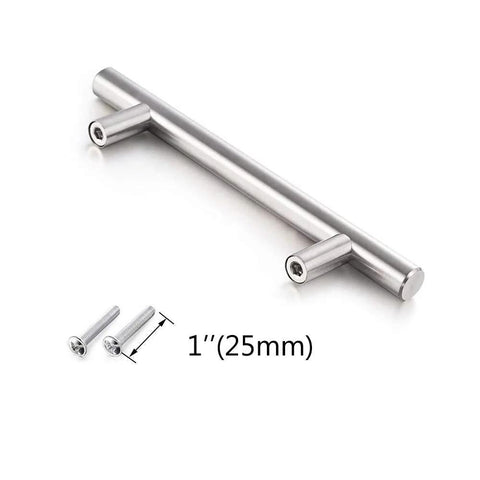 Stainless Steel Hollow Tube T Bar Cabinet Handles Pack Of 30 Brushed Nickel Finish 150mm with included screws