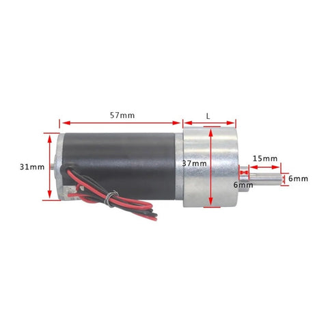 JGB37-3157 DC Gear Motor With 6mm D Shaft Low Noise Full Metal Gear High Torque Geared Motor 24V 260RPM CW CCW dimensions view