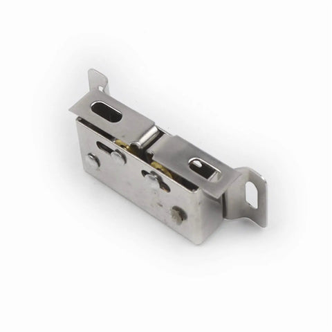 Close-up of Stainless Steel Wardrobe Door Double Ball Roller Catch Latch Door Closer In Silver for closet and furniture use